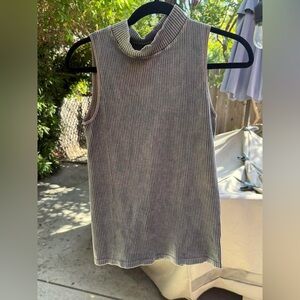 Sleeveless Ribbed Mock Neck Top - Fits Like a Small/Medium